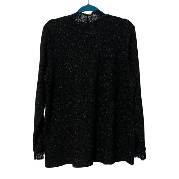 Logo Lori Goldstein Womens Lace Trim Sweater Top L Black Recycled Polyester - Picture 4 of 7